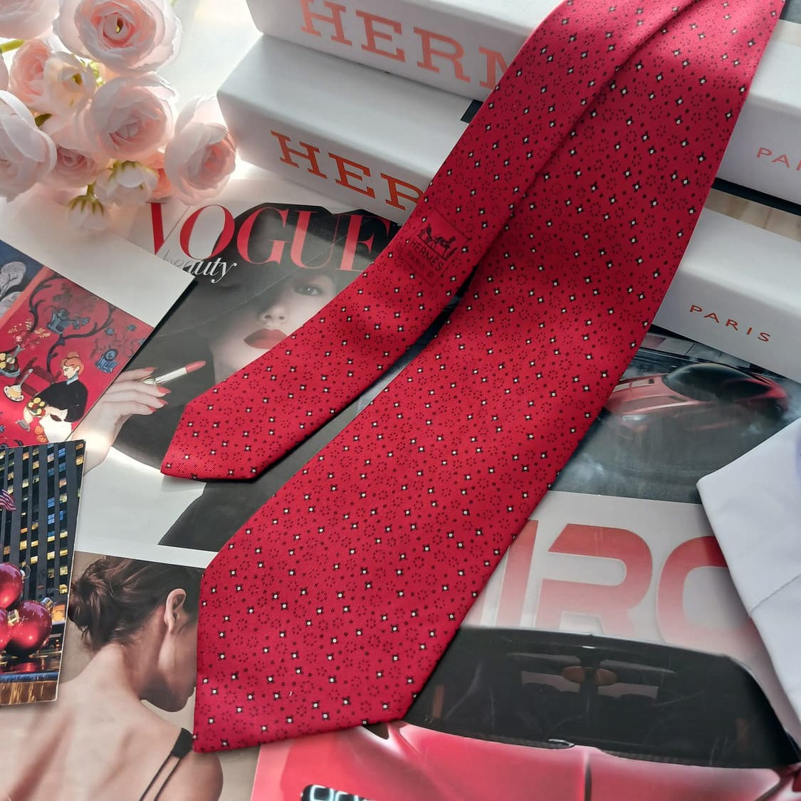 에르메스 실크 레드 자카드 패턴 넥타이 9.1cm B등급  A18755
 상품이미지2