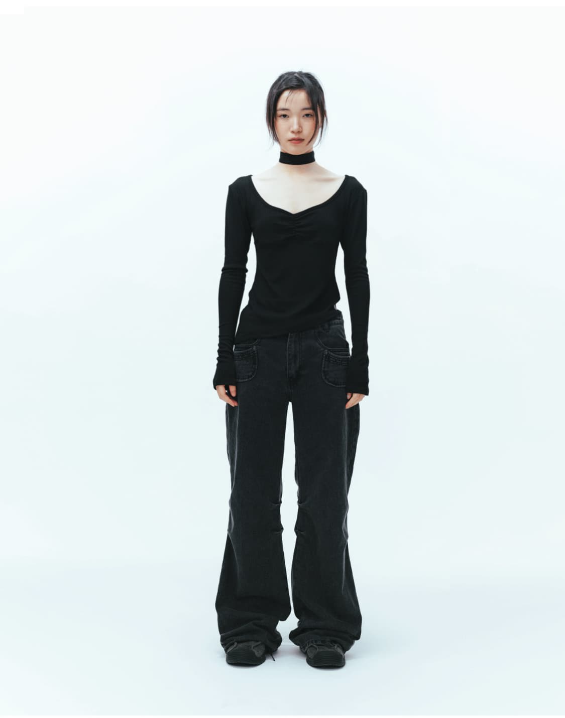 COYSEIO UNBALANCE SHIRRING TOP BLACK 상품이미지1