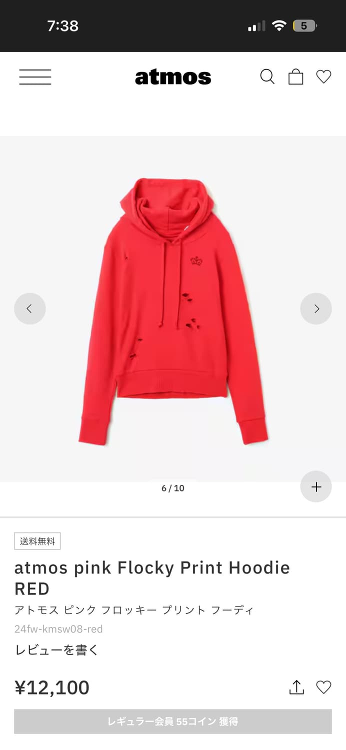 atmos pink Flocky Print Hoodie RED 상품이미지3