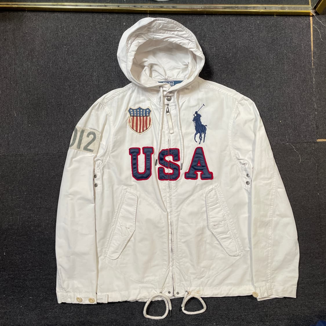 폴로 랄프로렌 극희귀 USA 화이트 블루종 후드 자켓 S 상품이미지2