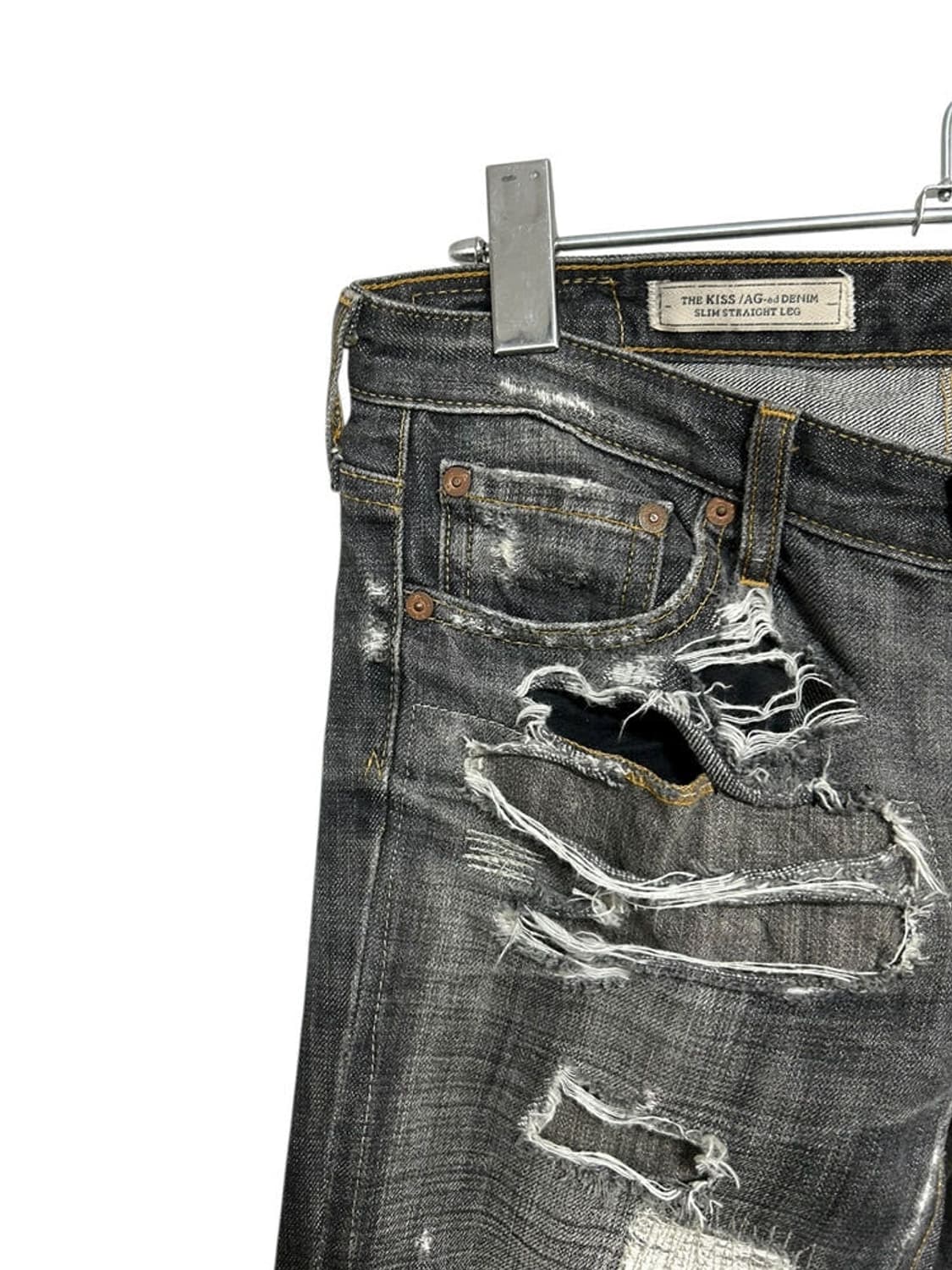 펑크 데미지 워싱 블랙 데님 청바지 상품이미지2