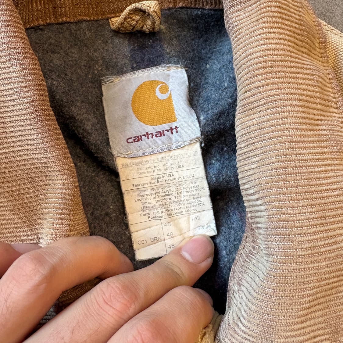 칼하트 정품 C01 베이지 덕 초어 데미지드 자켓  상품이미지9