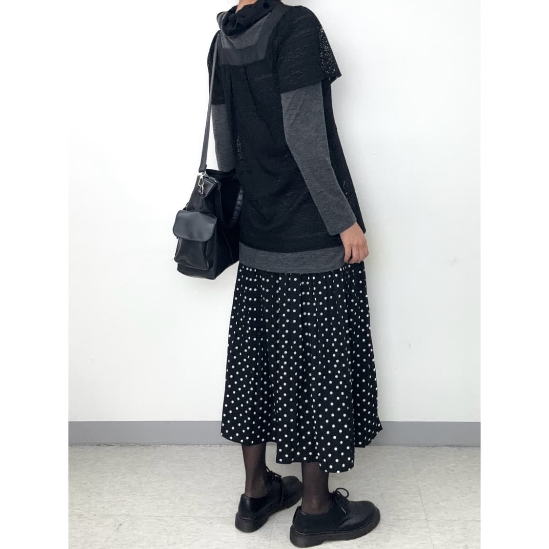 빈티지 도트 플리츠 블랙 스커트 상품이미지3