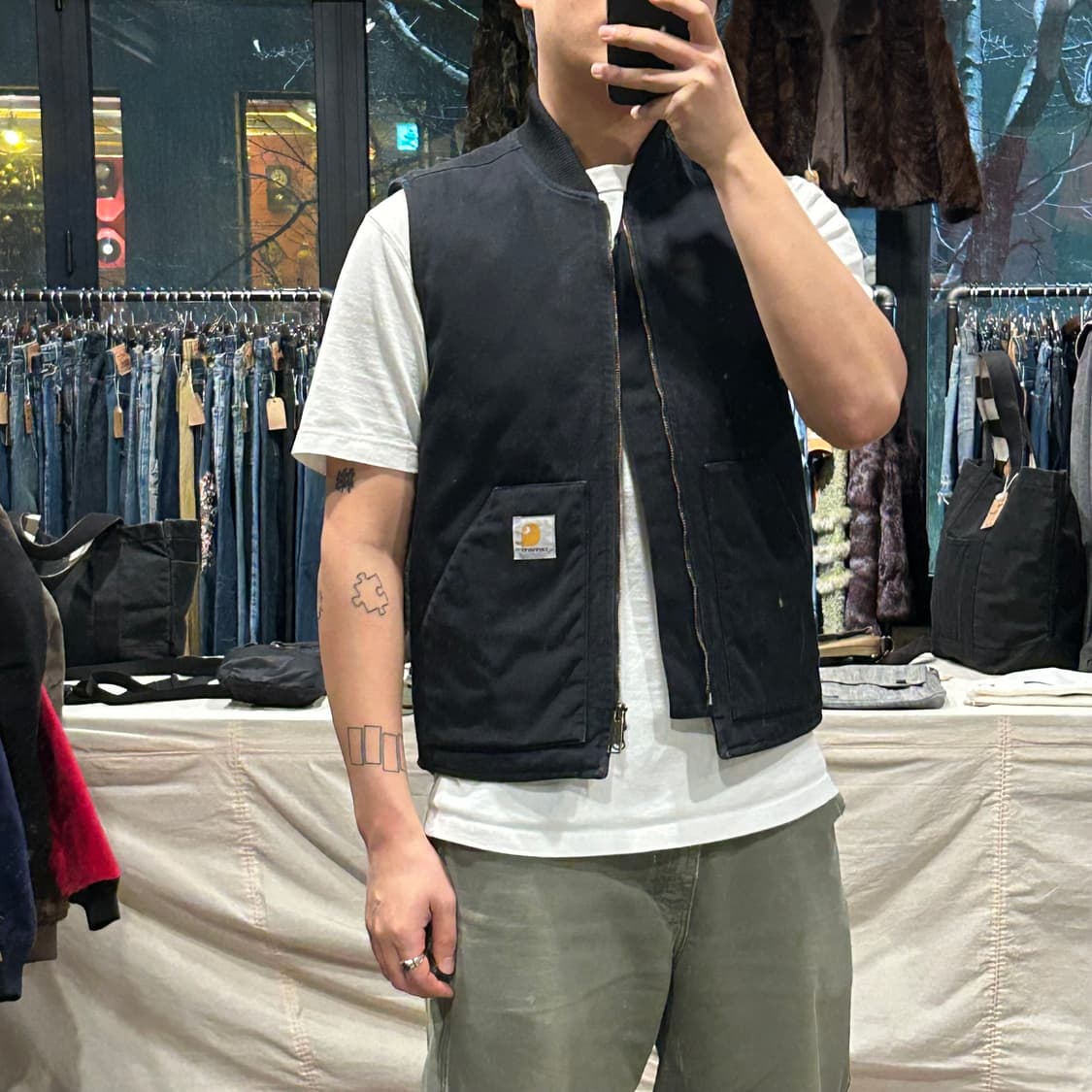 M) 칼하트 블랙 덕캔버스 워크 베스트 조끼 2way 지퍼 상품이미지9