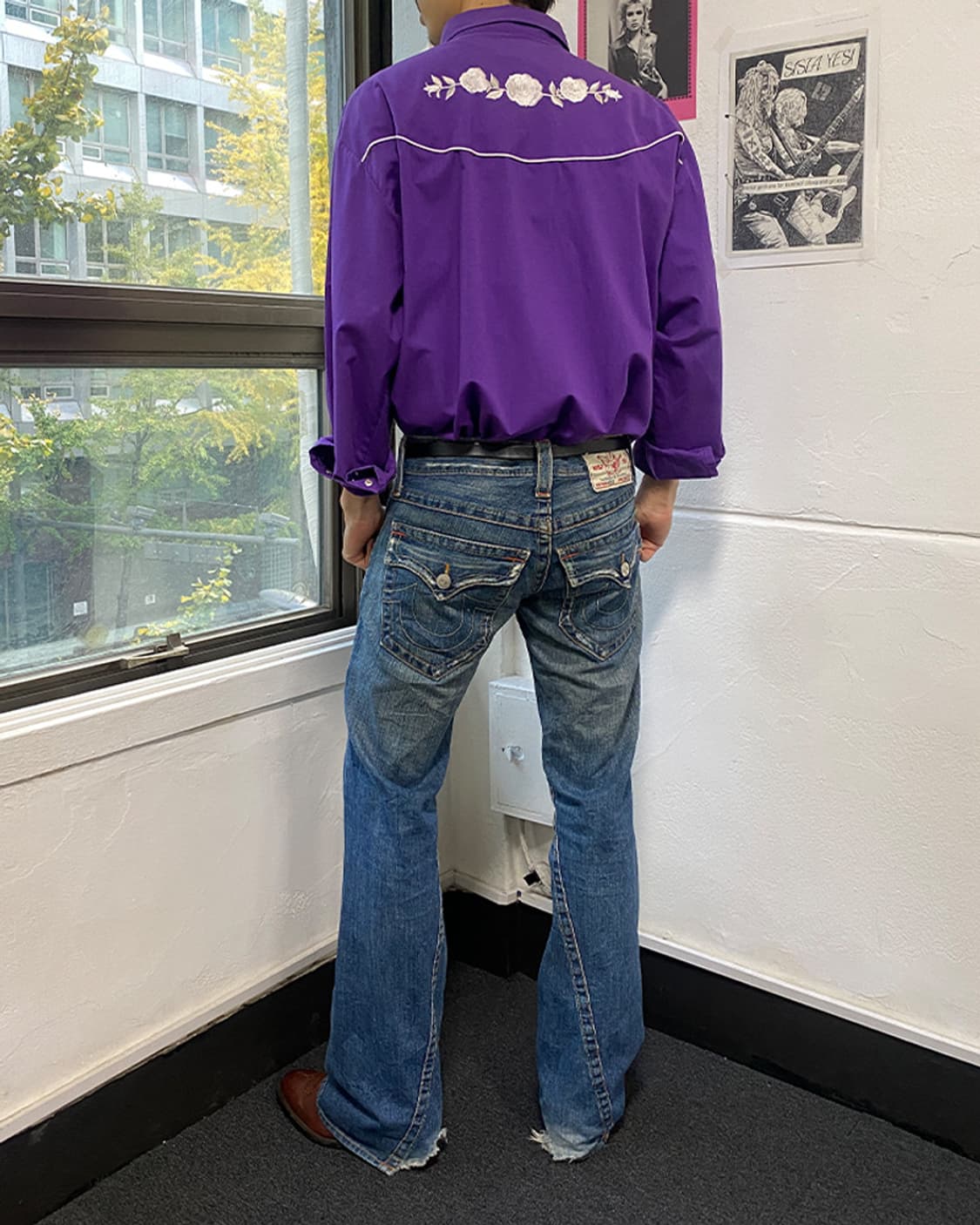 빈티지 보라색 플로럴 자수 웨스턴 셔츠 상품이미지3