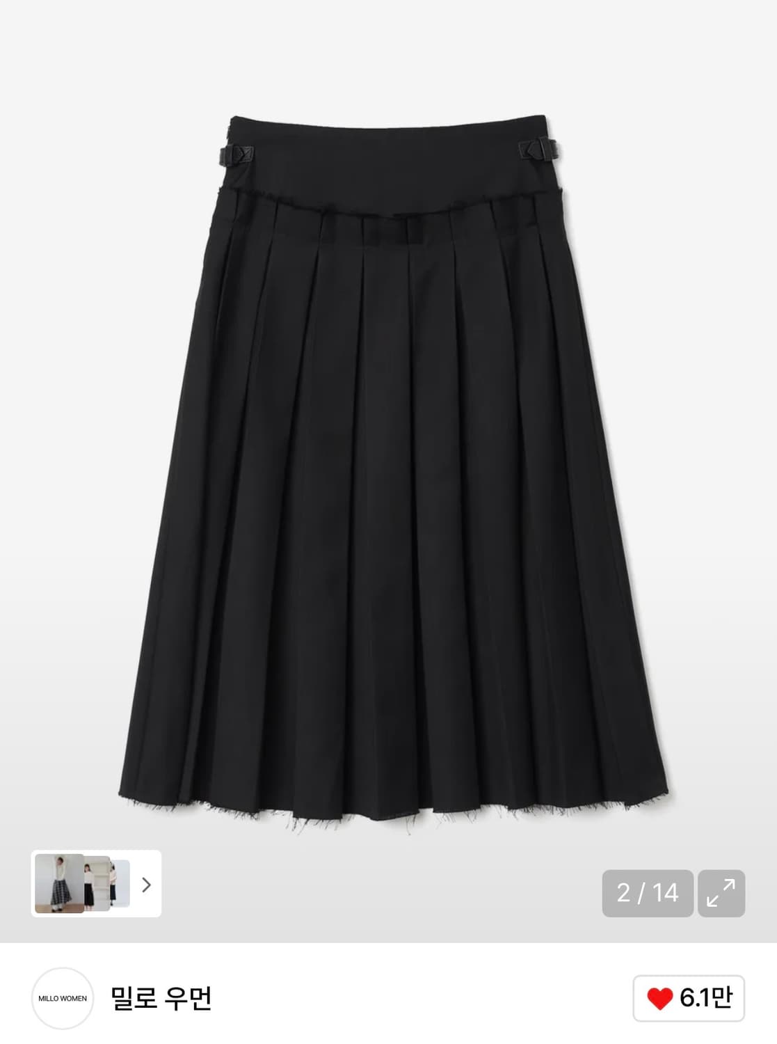 밀로우먼 버클 플리츠 스커트 블랙 상품이미지2