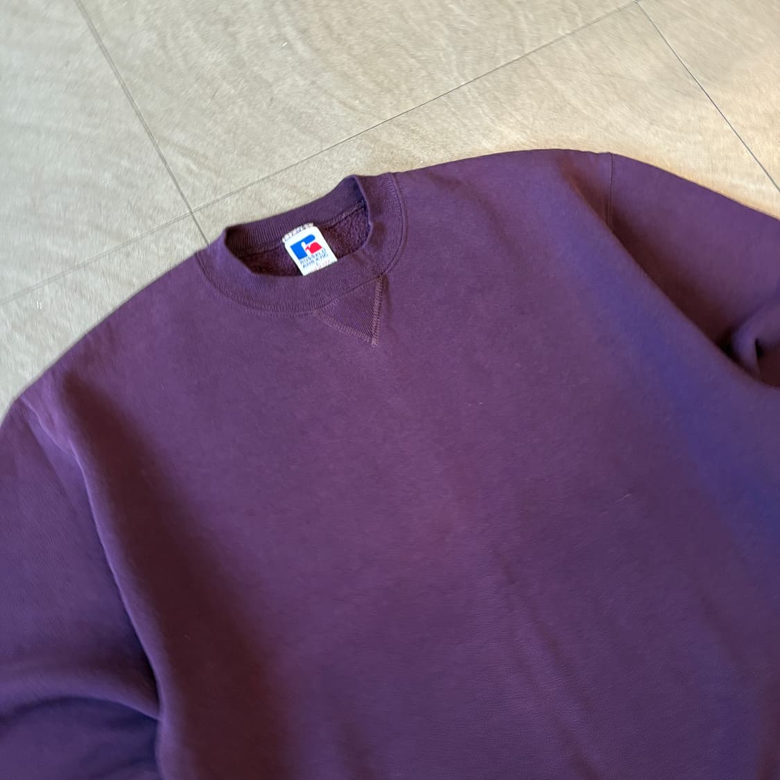 90s 90년대 미국 생산 러셀 블랭크 퍼플 선페이드 스웻셔츠 상품이미지2