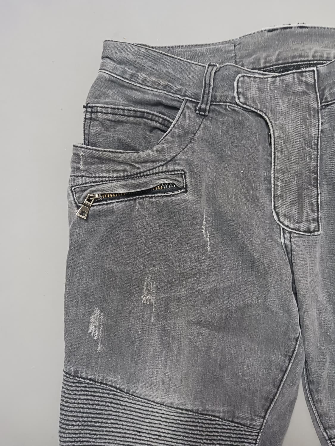 [34] 발망 그레이워싱 와이드 바이커진 청바지 상품이미지2