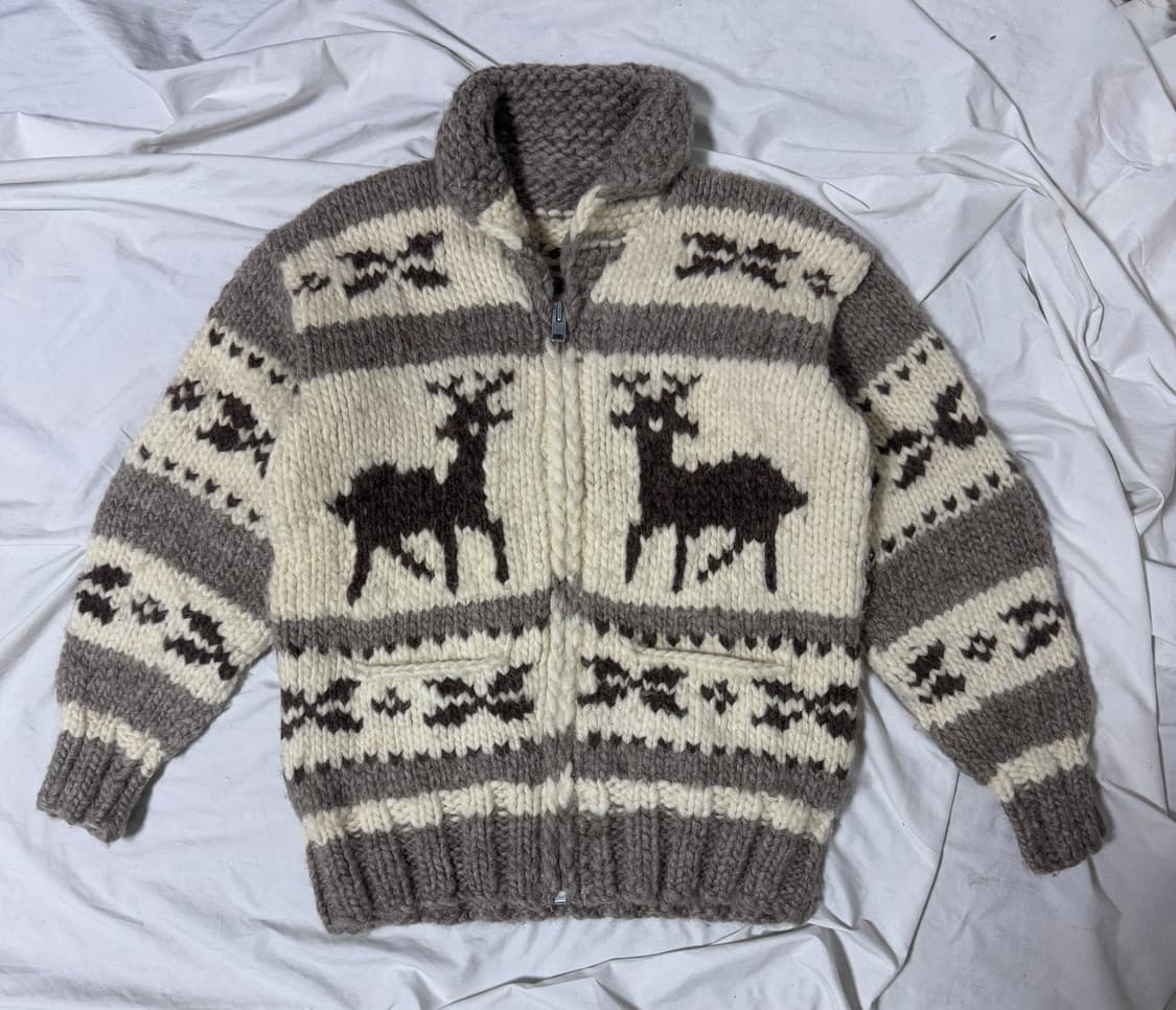 Flyer hooks 캐나다 코위찬 헤비울 니트 집업 사슴 상품이미지1