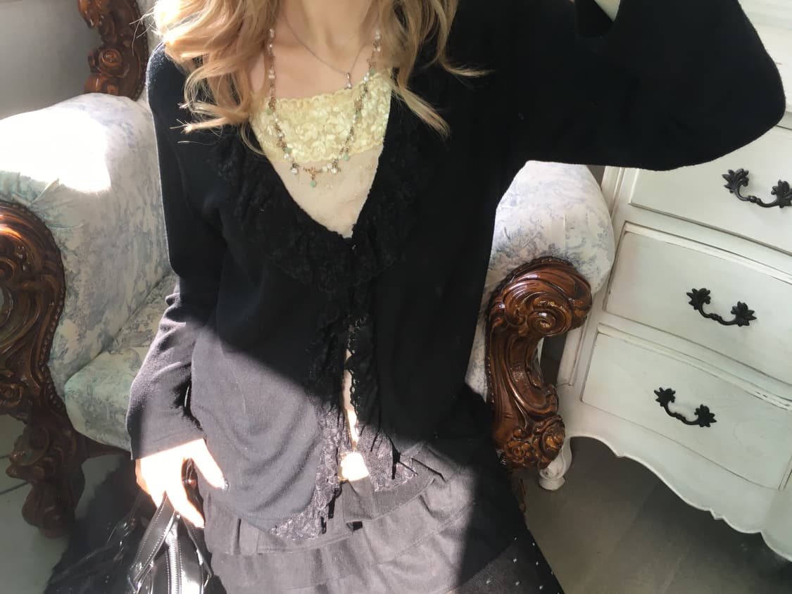 jpn vintage black lace layered cardigan 상품이미지1