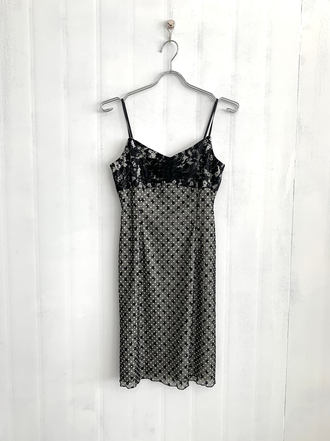 Black Dot Lace Mini Slip Dress 상품이미지1
