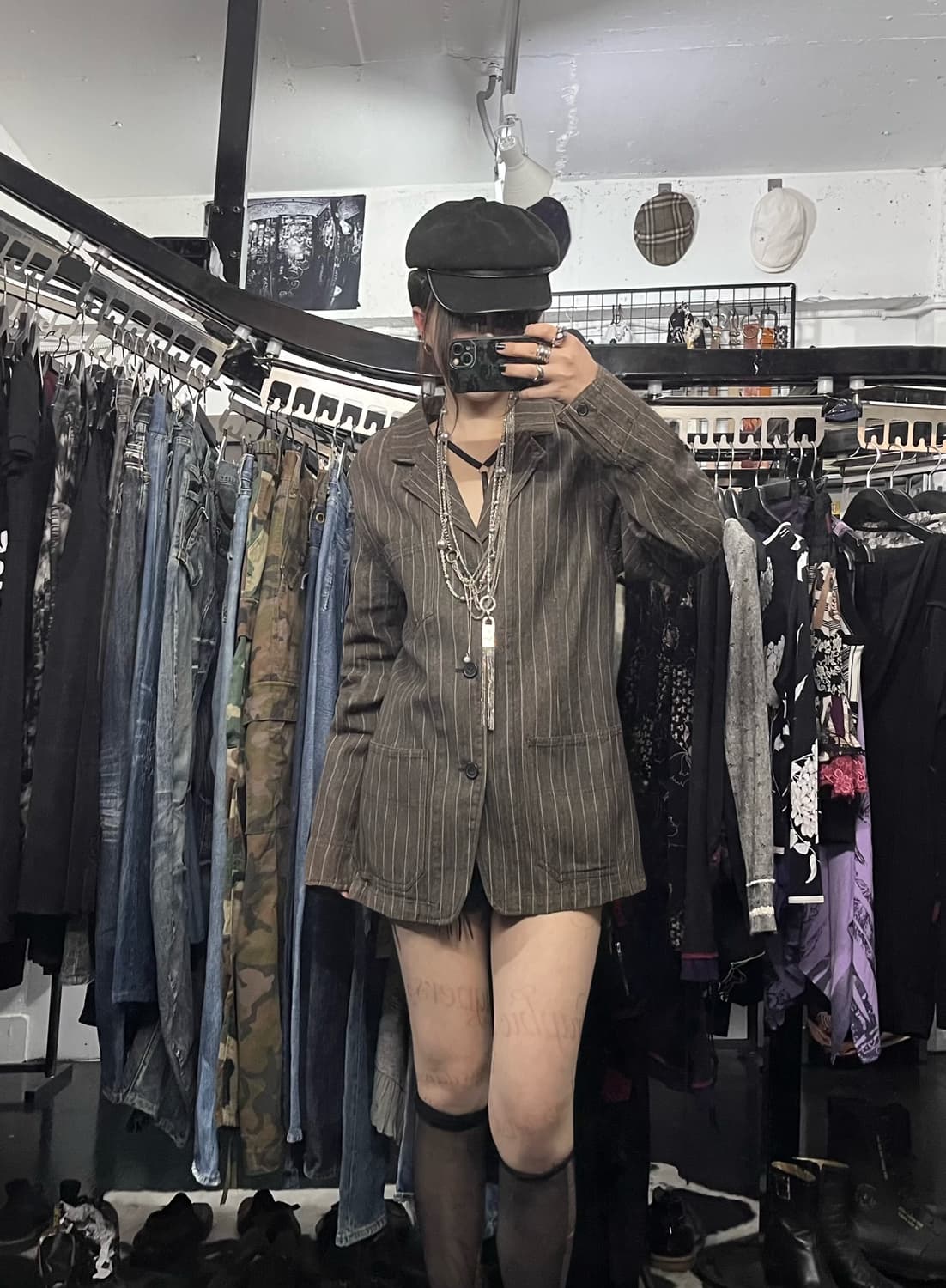 브라운 스트라이프 오버핏 자켓 상품이미지1