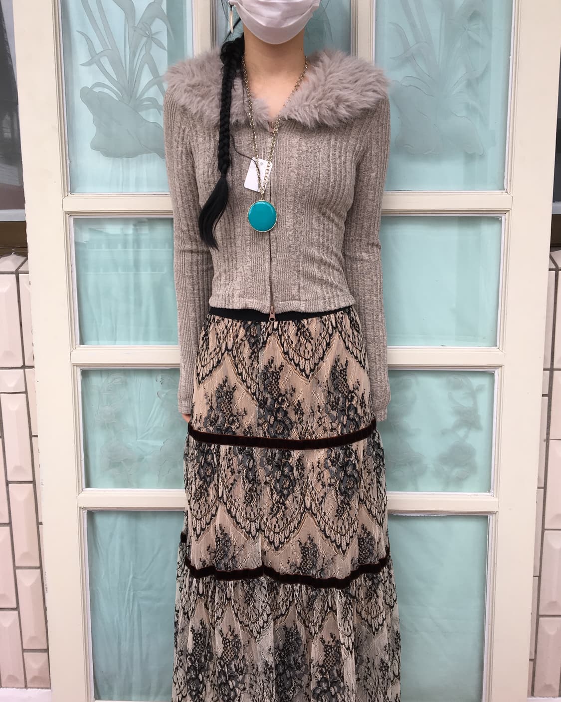 Fake fur collar ribbed knit cardigan 상품이미지6