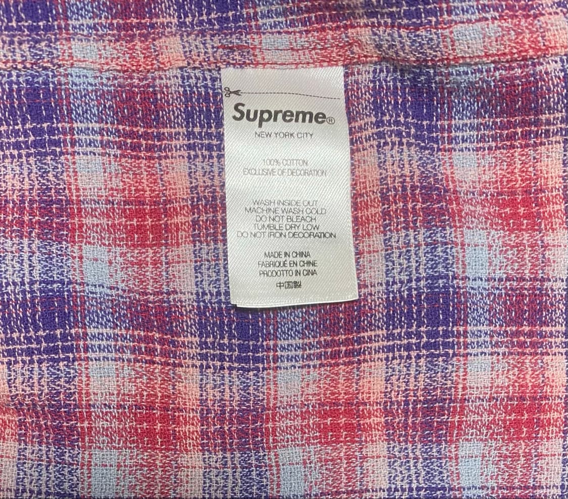 (M)슈프림 22SS 플레이드 S/S 탑 퍼플 상품이미지5