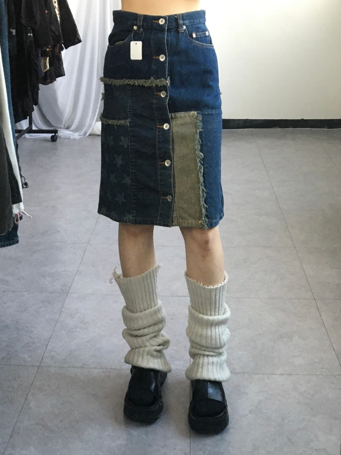 Patch point denim midi skirt 상품이미지1