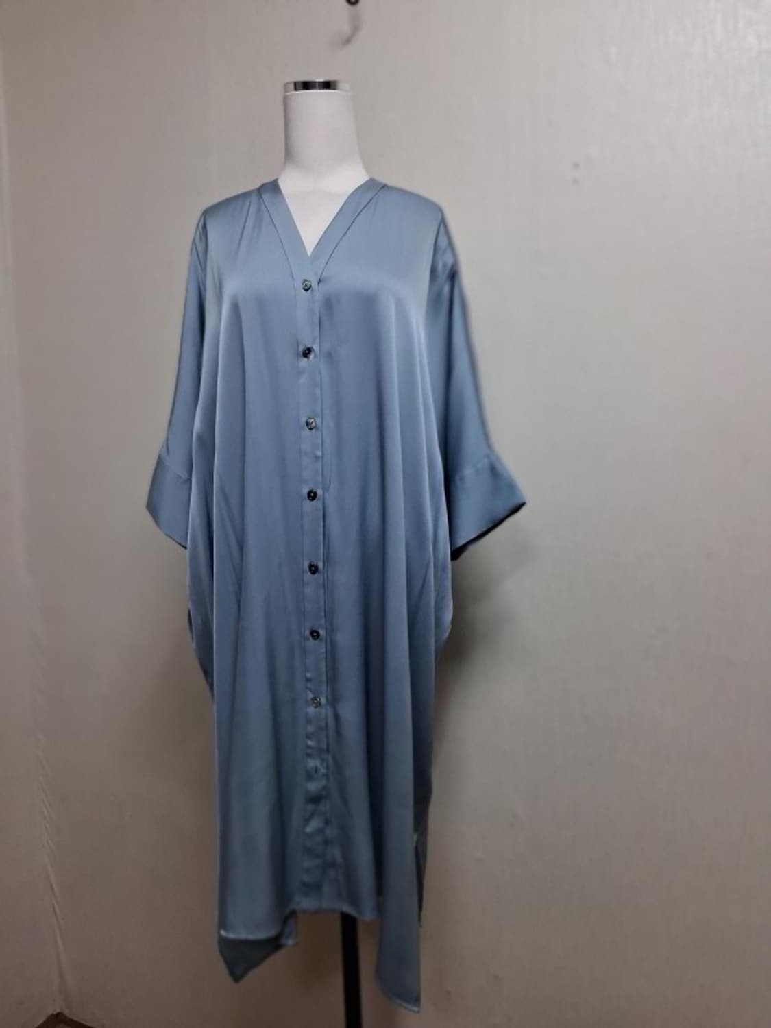 일본수입빈티지 브랜드 DRESS HERSELF 오버핏 블루 실크 셔츠원피 상품이미지1