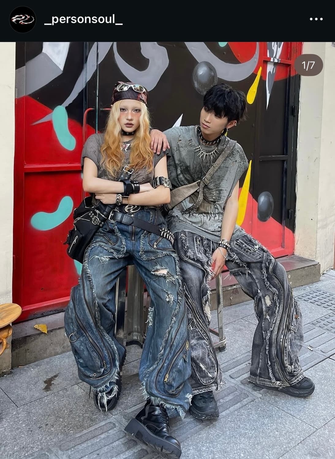 PERSONSOUL ALIENS DIRTY RIPPED 데님 배기진 상품이미지1