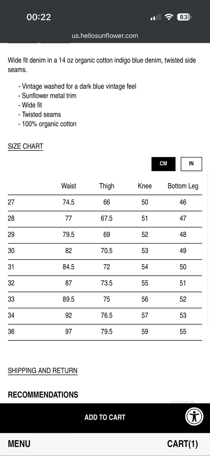 (새상품) 선플라워 25fw 와이드트위스트 32/32 판매 상품이미지2