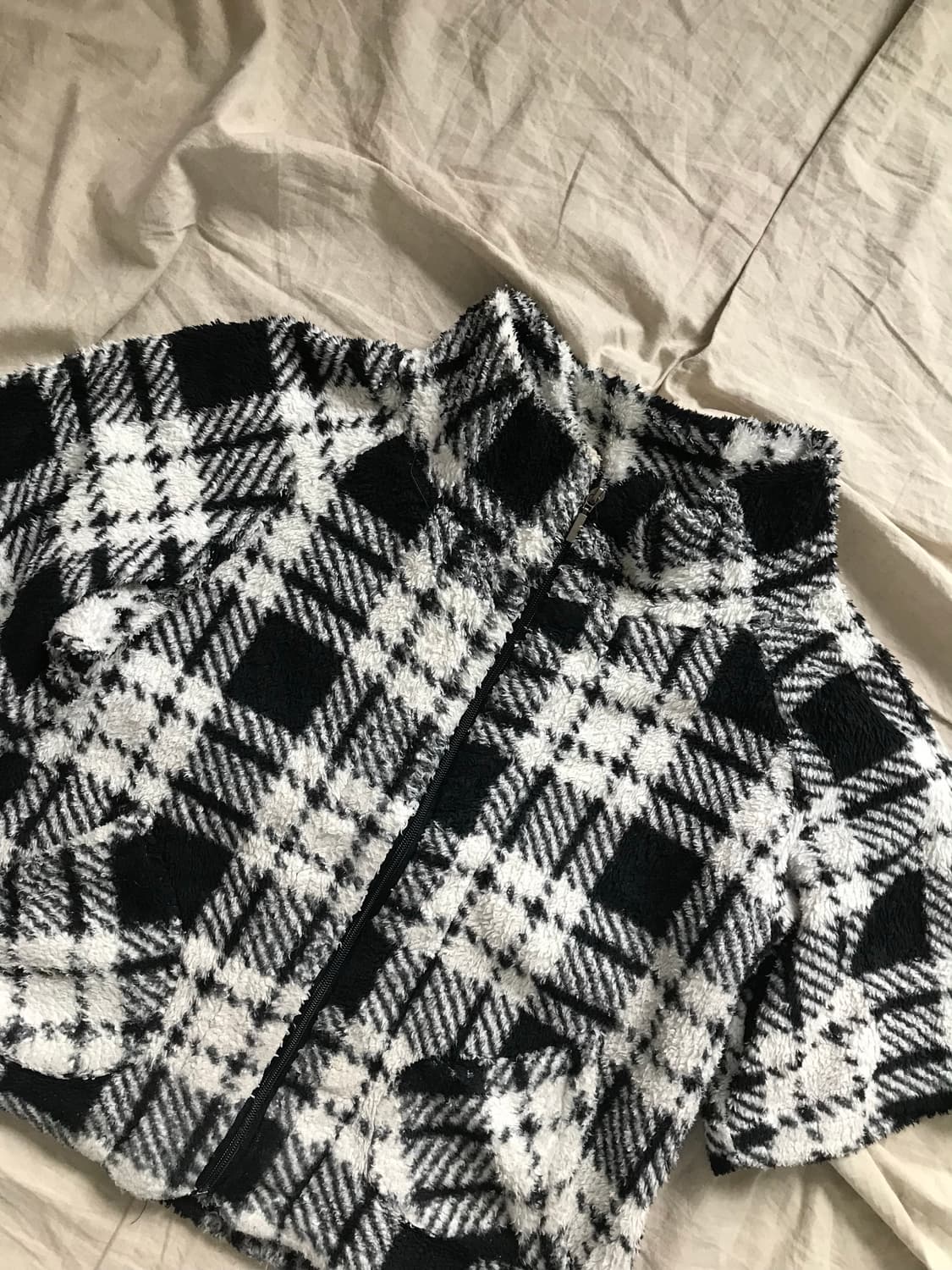 JPN 타단체크 반팔 플리스 집업 상품이미지6