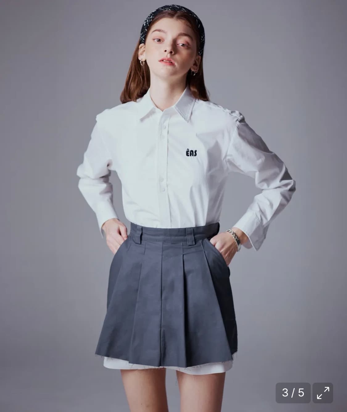 에트오소메 코튼 플리츠 스커트 차콜컬러 상품이미지2