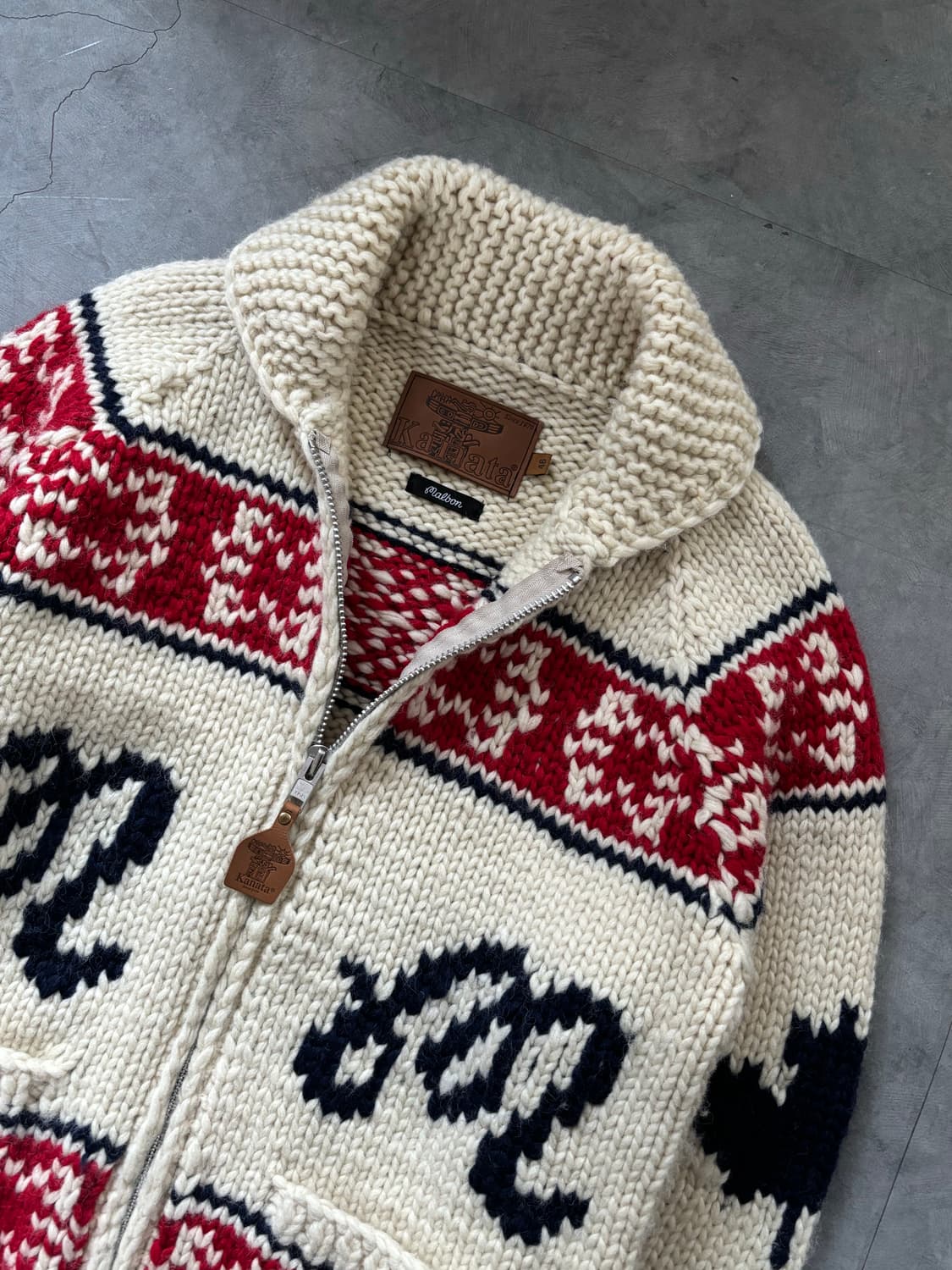 Kanata 카나타 x 말본 아이보리 노르딕패턴 울 카라 집업 상품이미지5