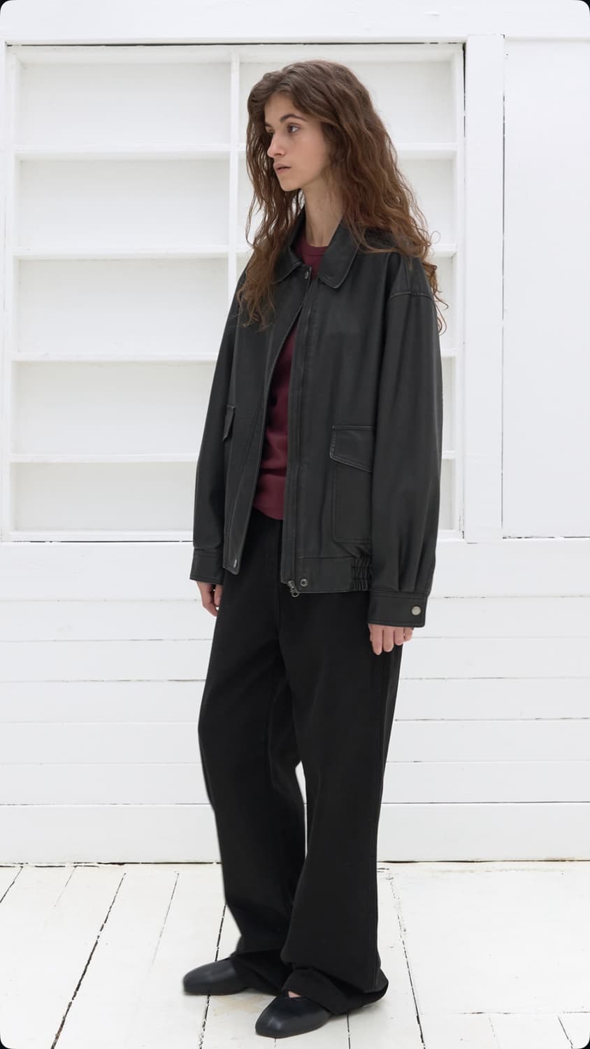 포저 빈티지 레더 블루종 자켓 black 상품이미지1