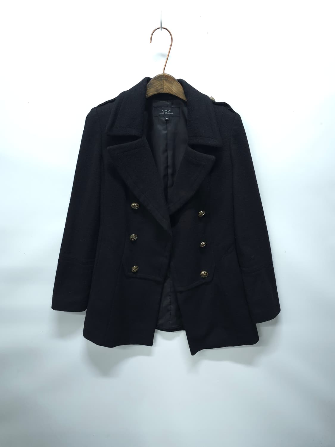 VOV 블랙 모직 더블 코트 상품이미지1