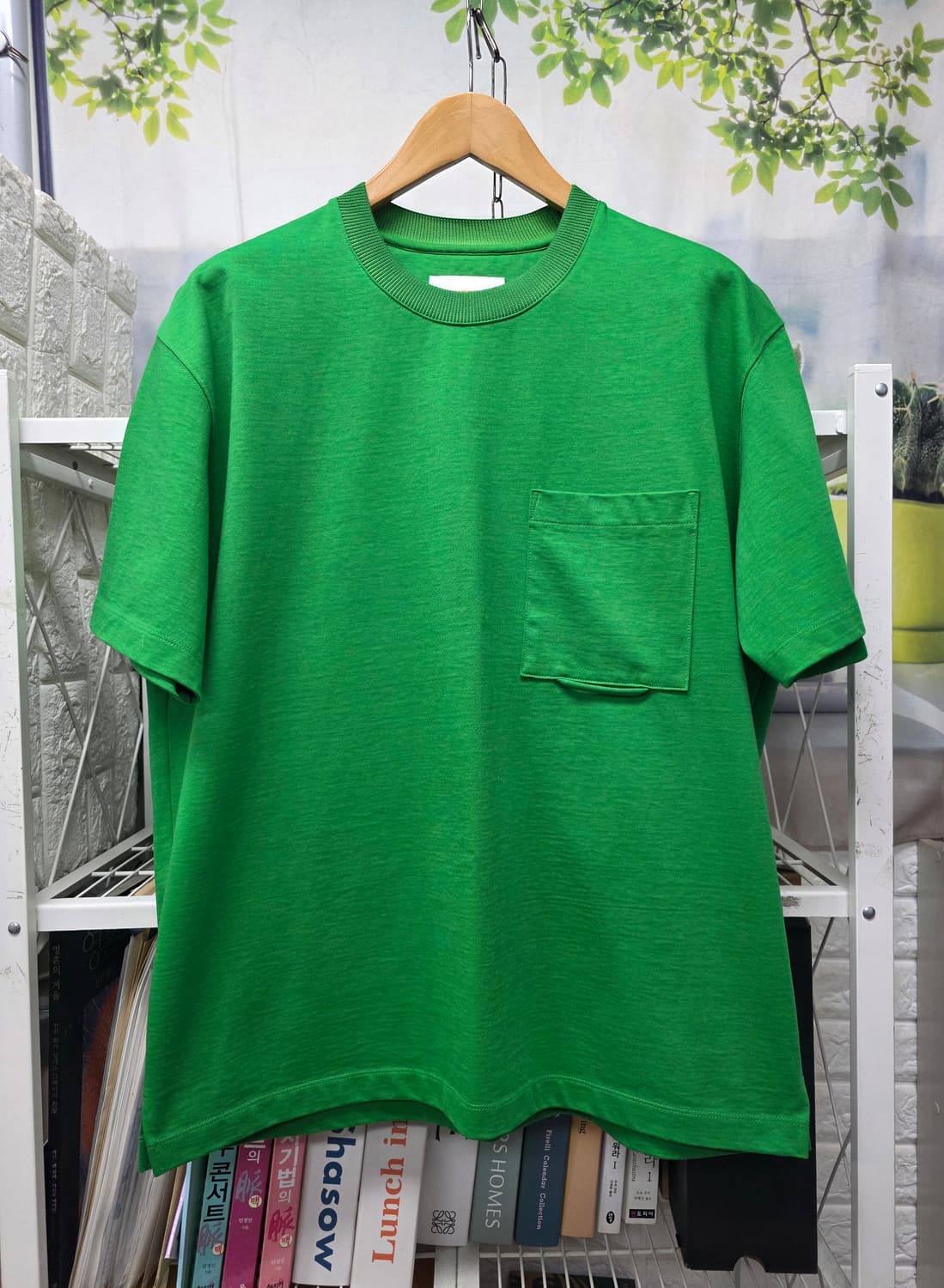 솔리드옴므 남성반팔티 100 그린 오버핏 포켓 반팔티셔츠 MM75 상품이미지1