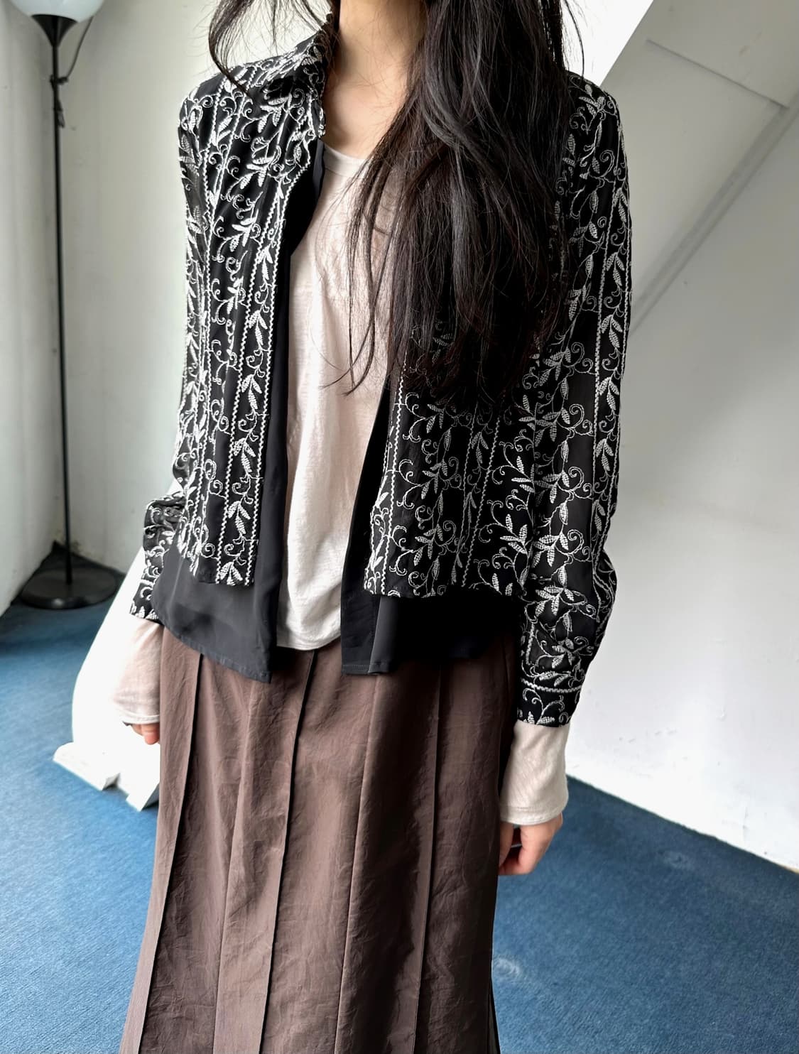 Sheer fabric layer design blouse shirt 상품이미지7