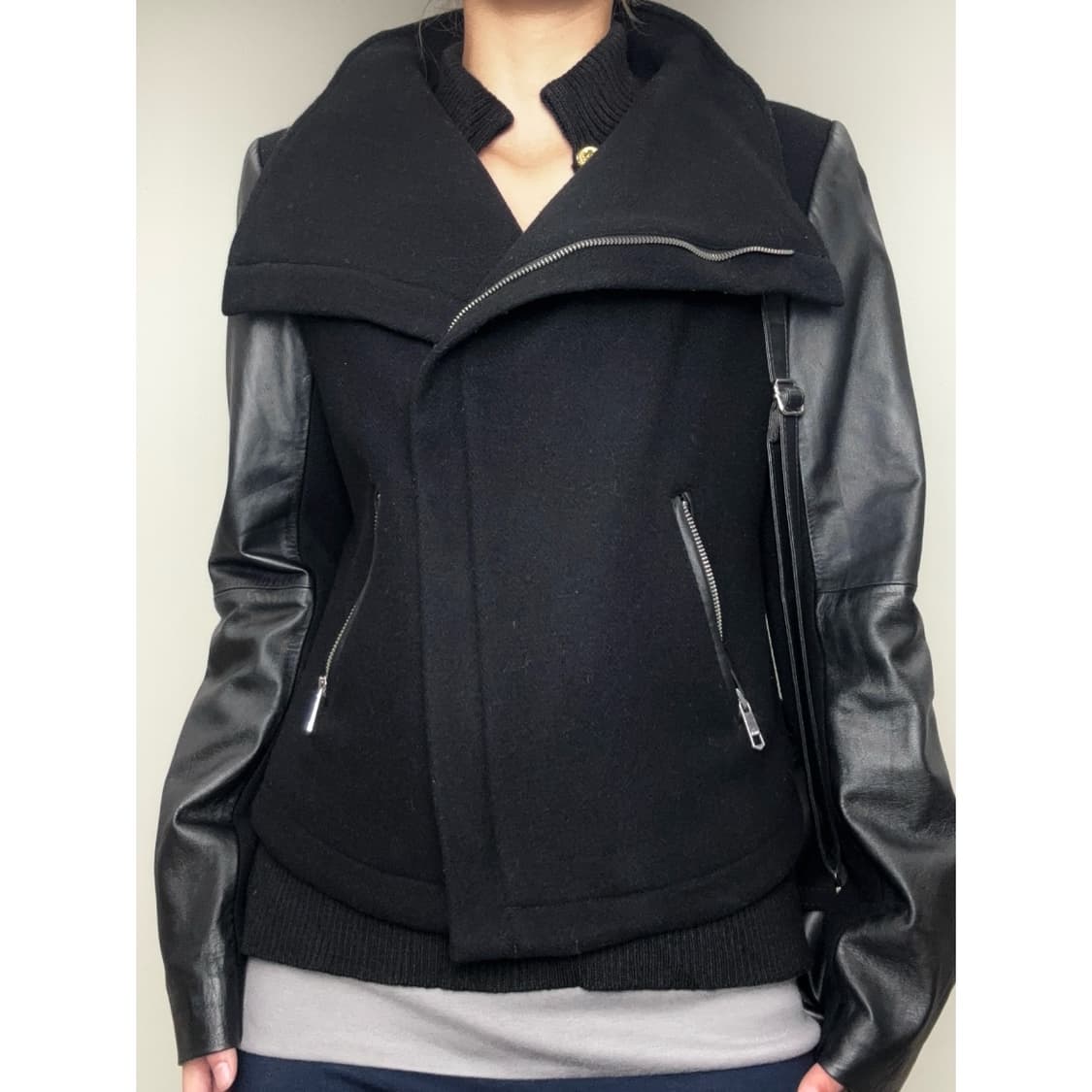 빈티지 타미힐피거 하이넥 블랙 투웨이 락시크 자켓 상품이미지4