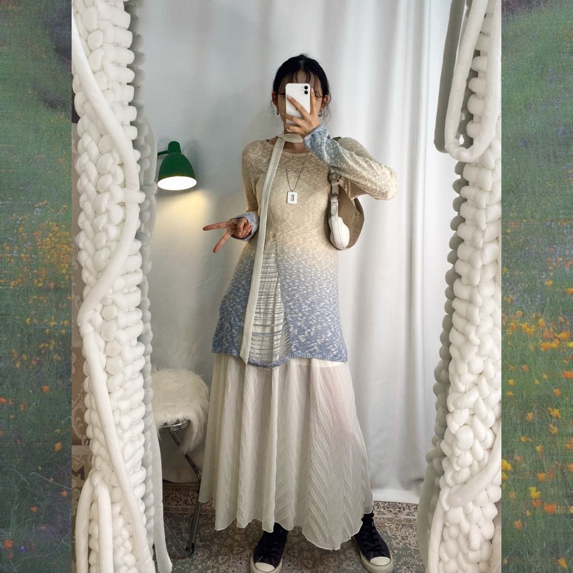 하늘색 데미지 그라데이션 롱 니트 상품이미지7