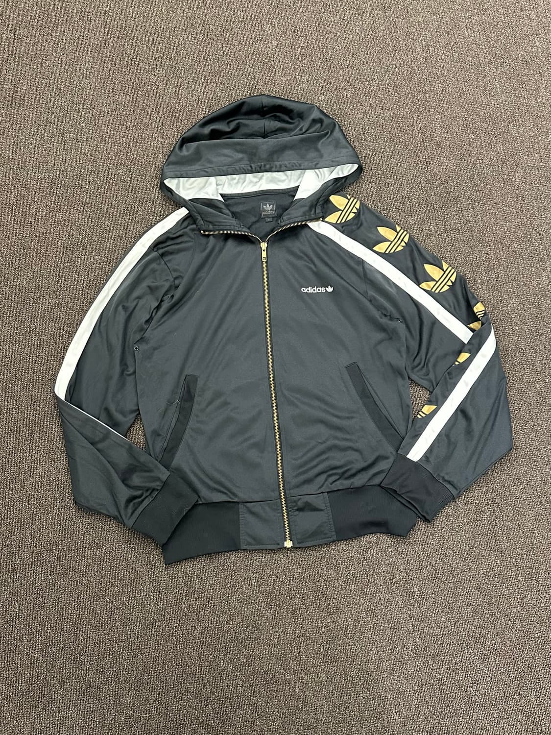 S)아디다스 빈티지 여성 골드 트레포일 로고 트랙탑 후드집업 상품이미지1