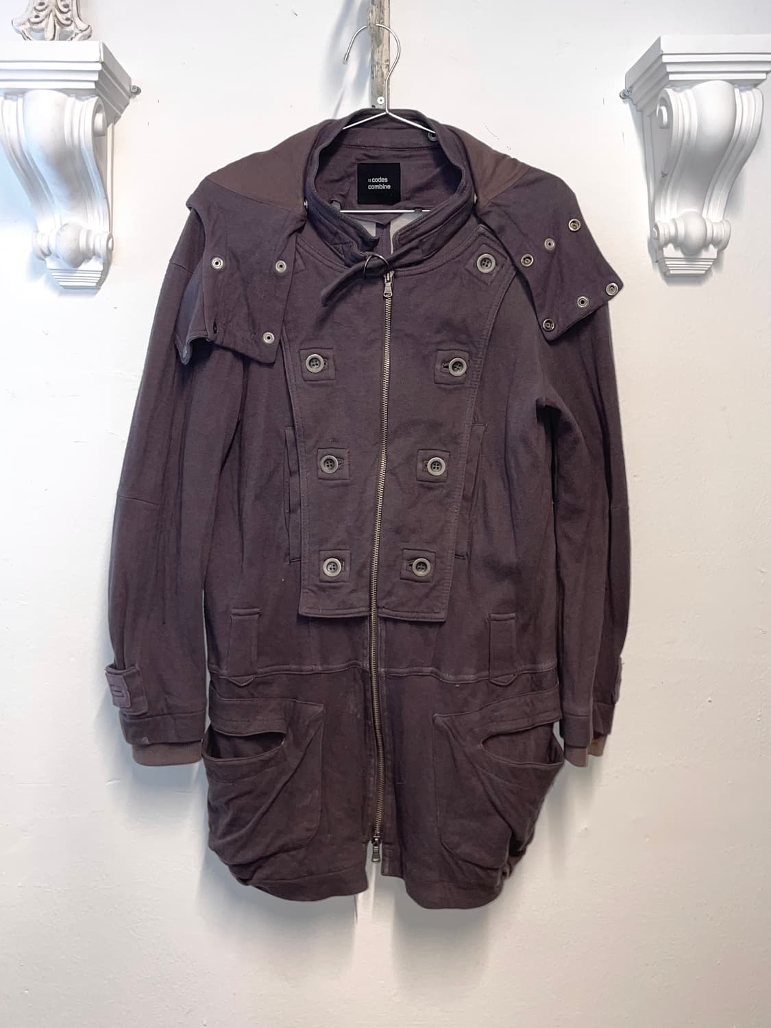 Codes Combine High-neck Button Hooded Zi 상품이미지1