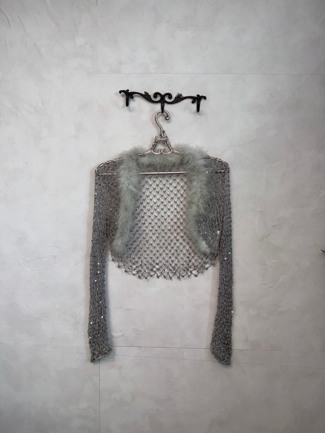 Gray fur trimming spangled net bolero cd 상품이미지1