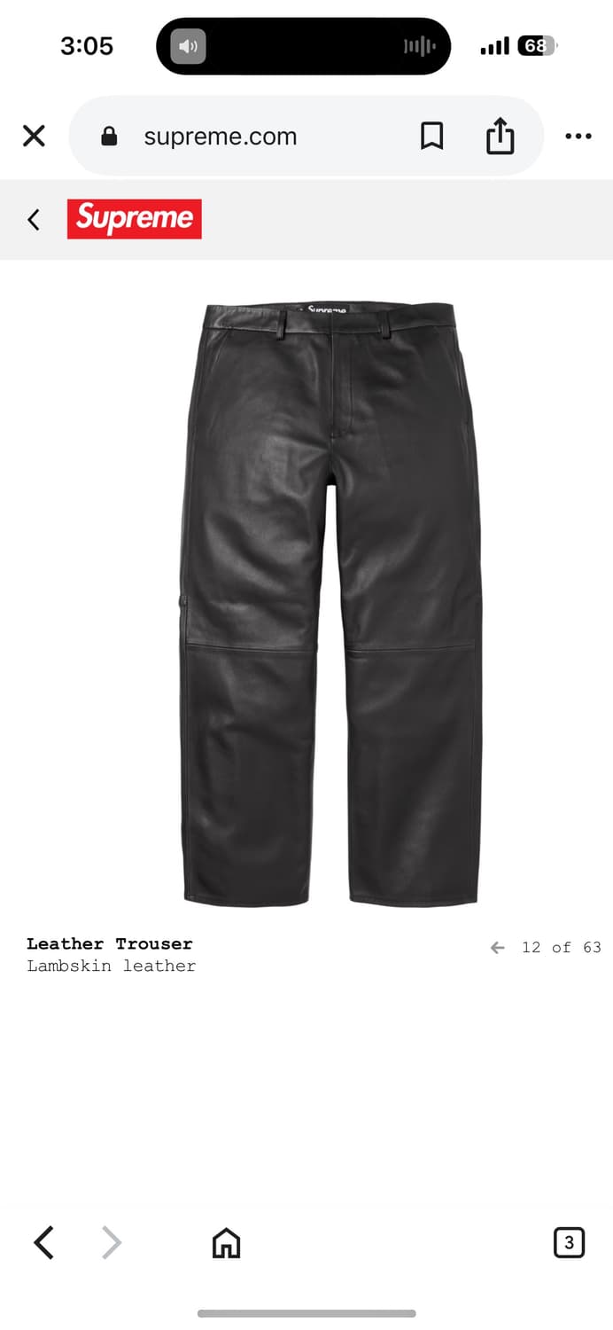 슈프림 레더 트라우저 팬츠 블랙 34사이즈 상품이미지1