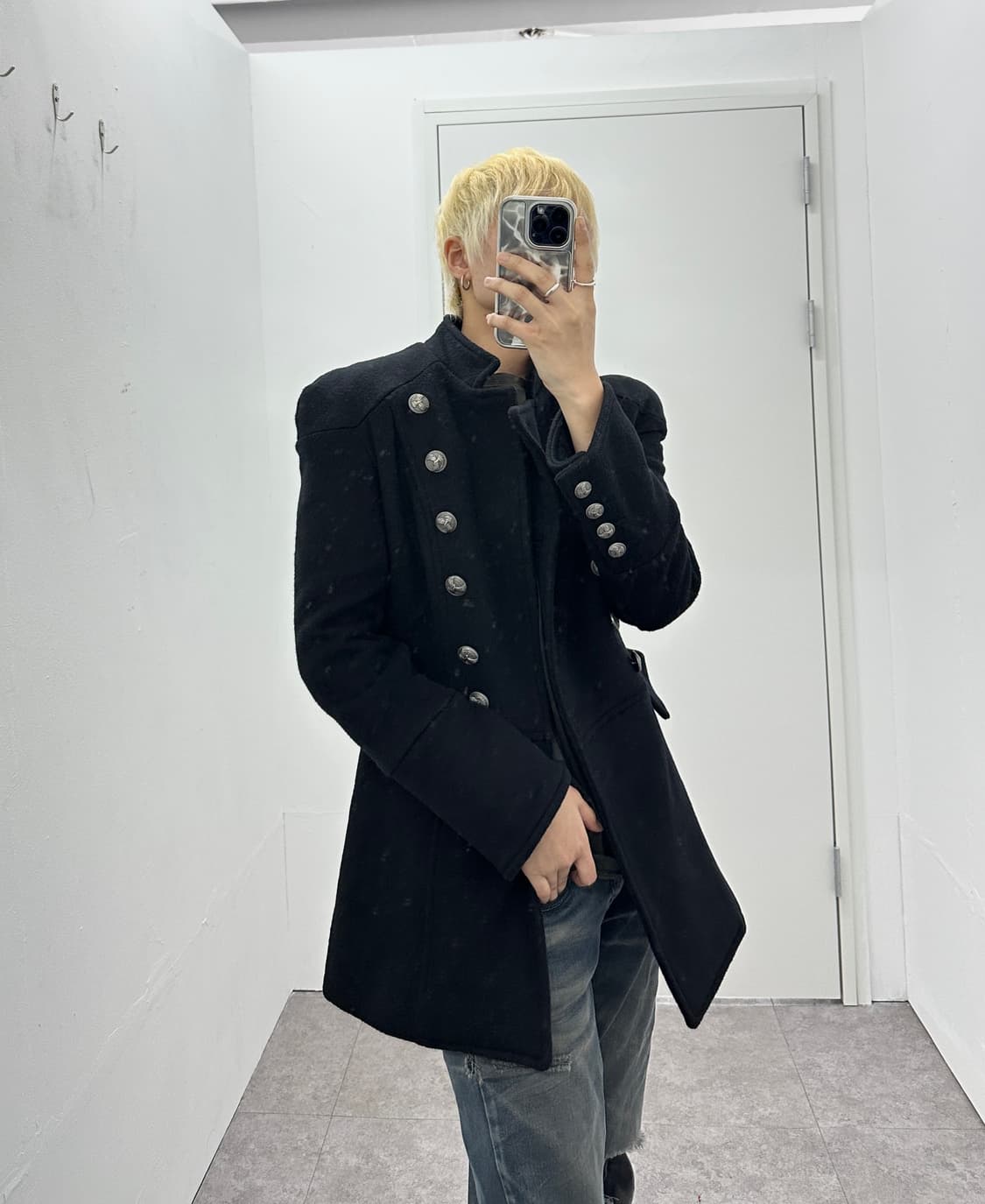 Silver double breasted eagle button coat 상품이미지1
