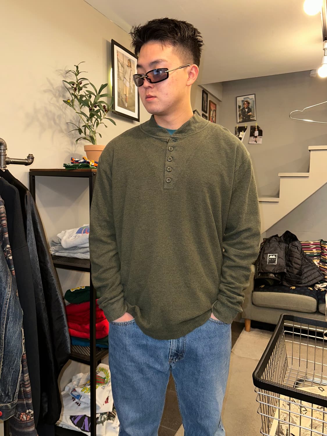 00’s LL Bean henry-neck waffle sleeve 상품이미지1