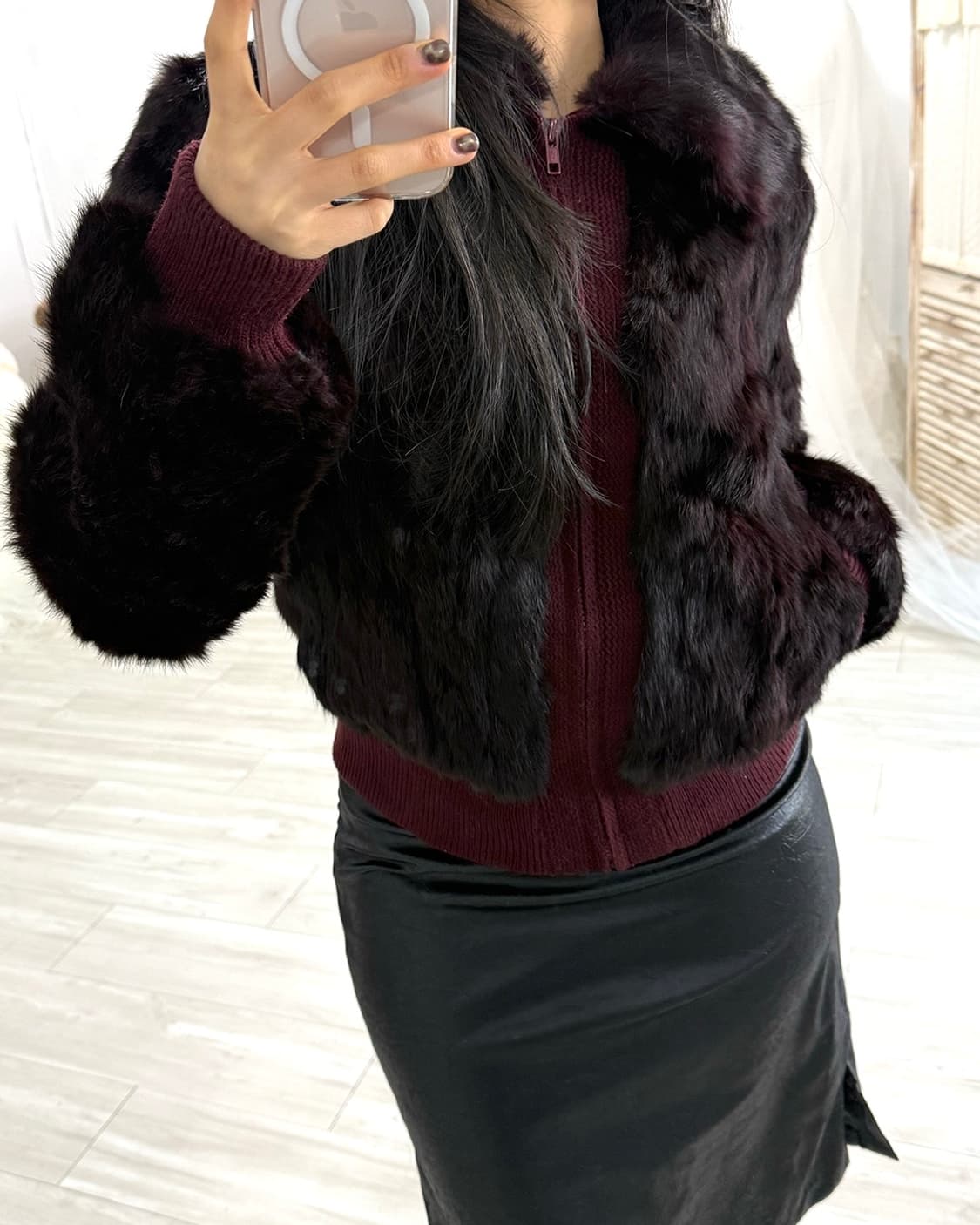 Red-wine Rabbit Fur Knit zip-up 상품이미지5
