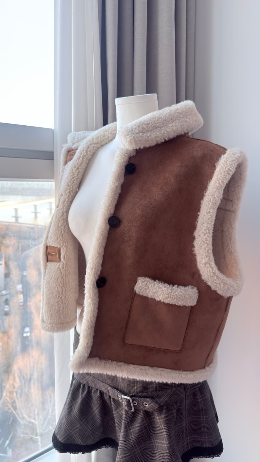 모에/도토리장수 양털 조끼무스탕 브라운 상품이미지9