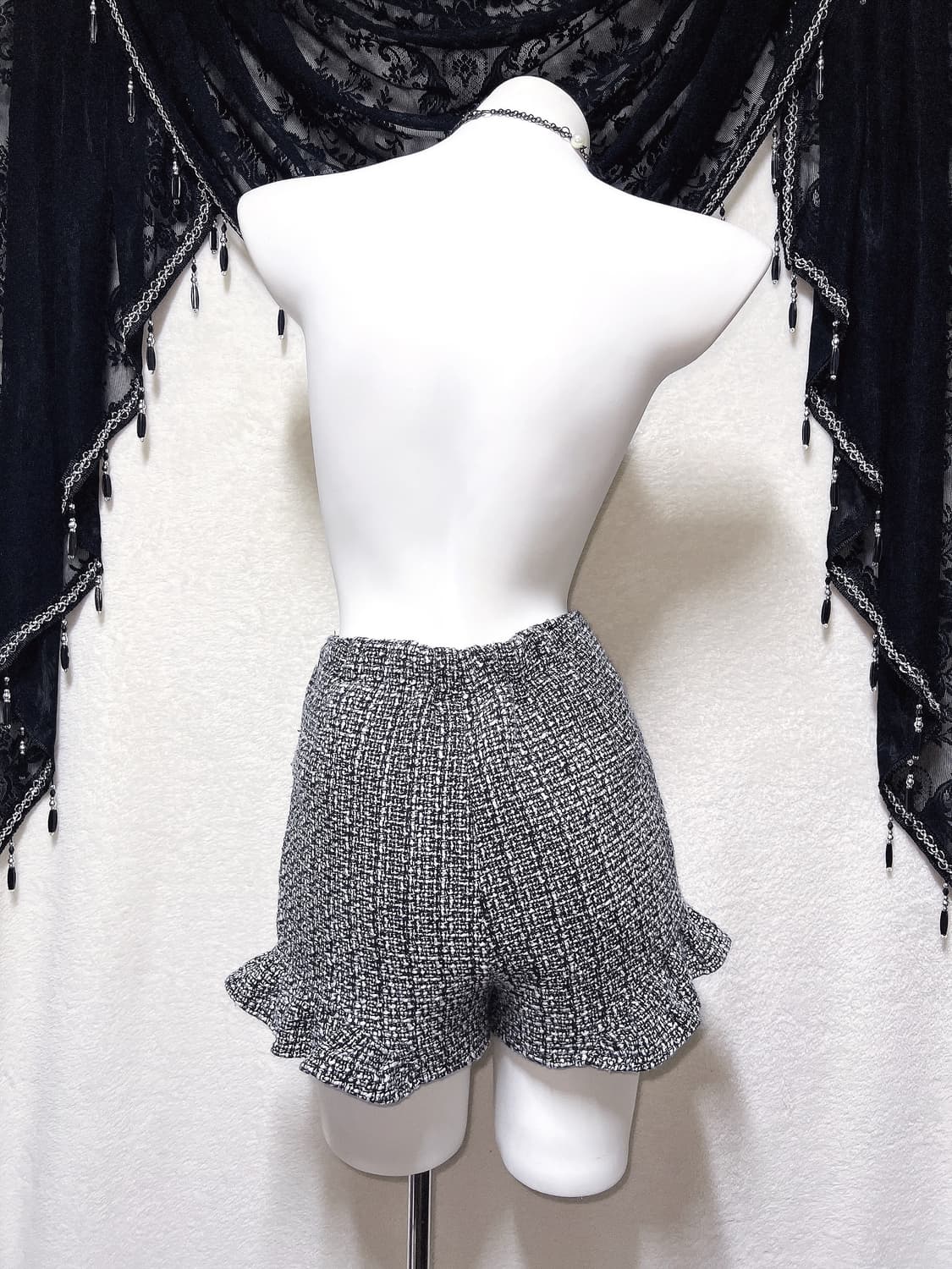 트위드 프릴 하이웨스트 반바지 숏팬츠 로맨틱갸루 로걀 오네 히메 양산형 상품이미지9