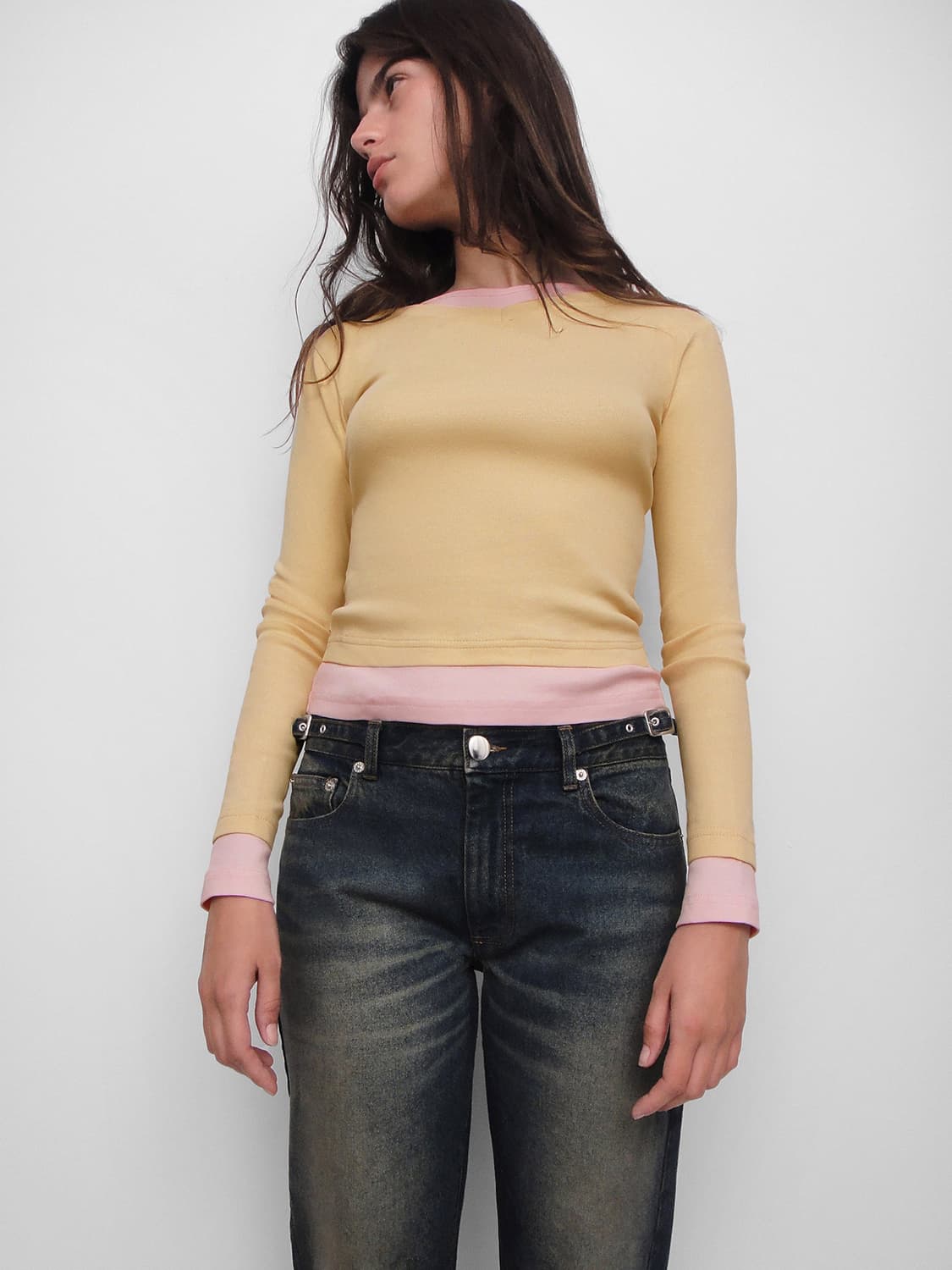 [S,M]기마구아스 Samm 레이어드 티셔츠/옐로우 상품이미지2