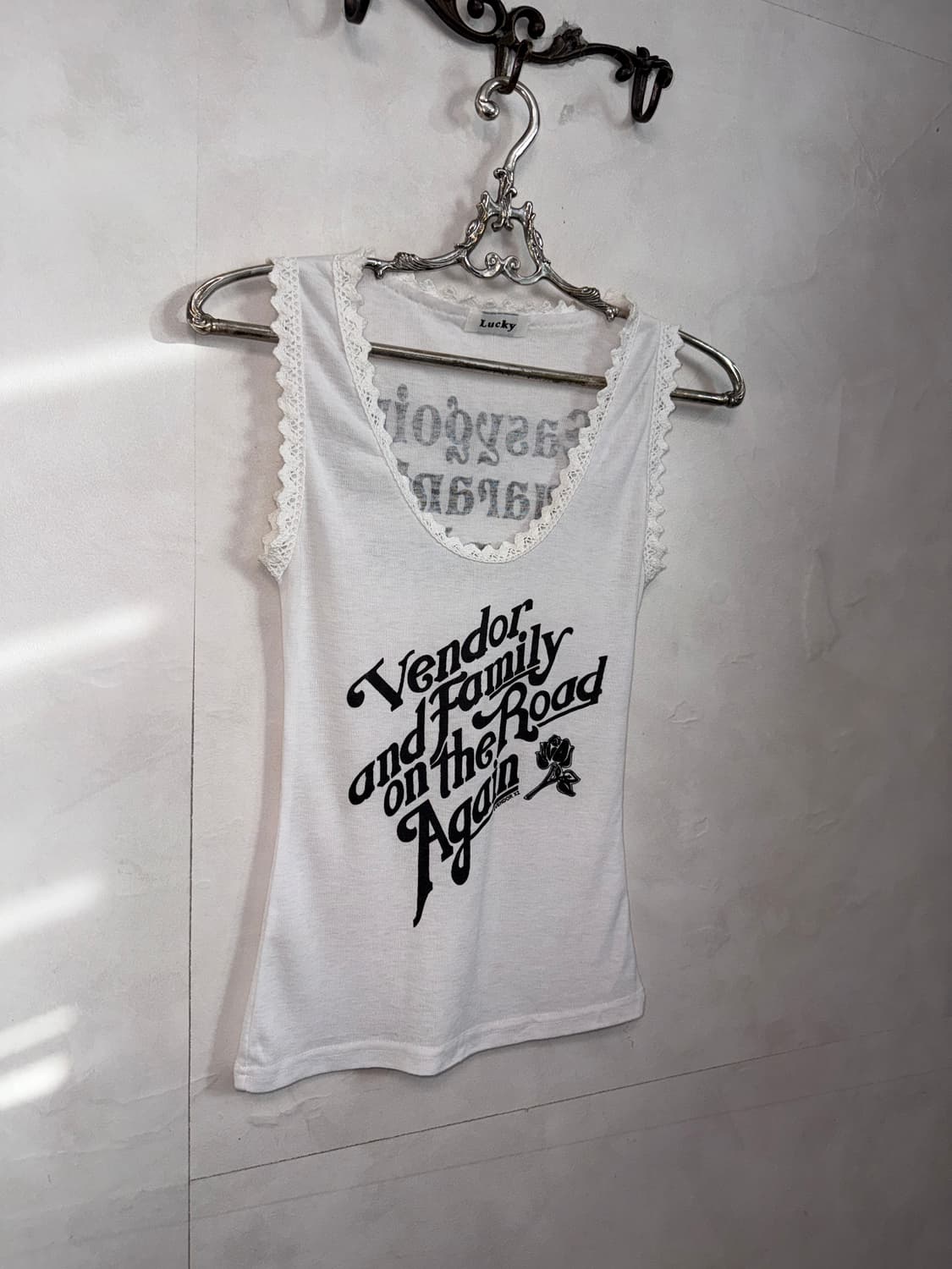 White vintage lettering lace sleeveless 상품이미지2