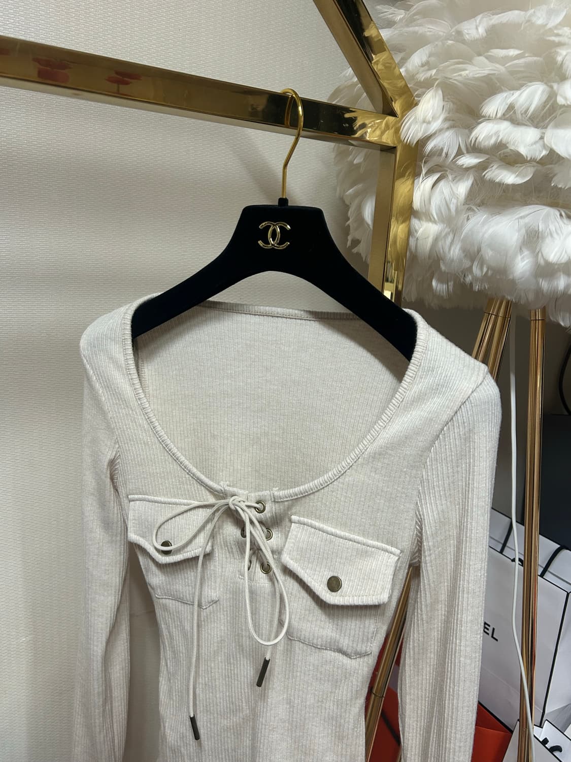 코르셋 트임 연출 포켓 골지티셔츠 상품이미지4