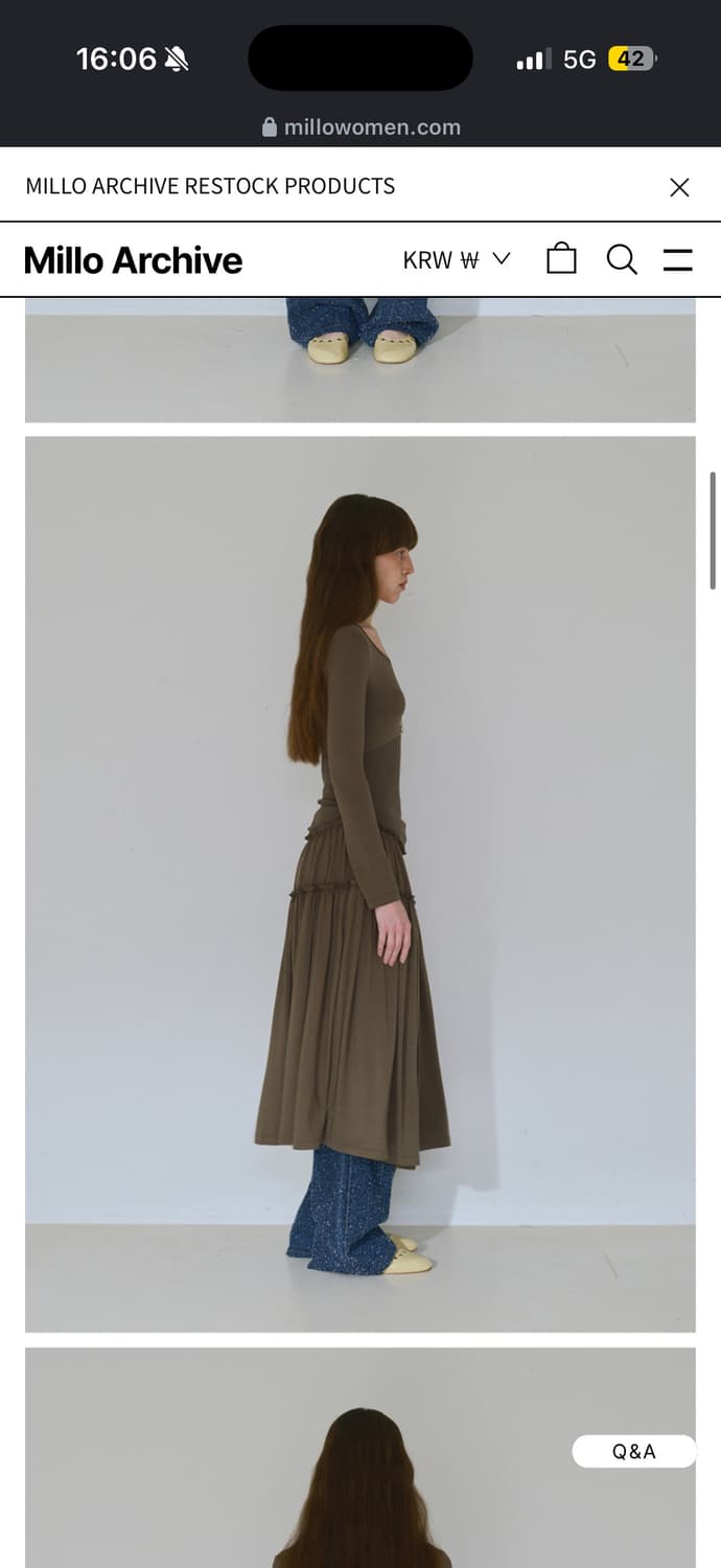 밀로우먼 져지 셔링 멕시 스커트 브라운 상품이미지3