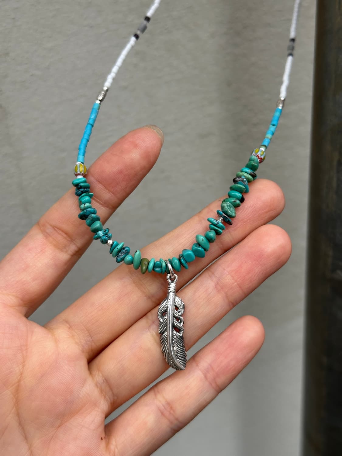Feather 925 Silver Pendant Turquoise Bea 상품이미지1