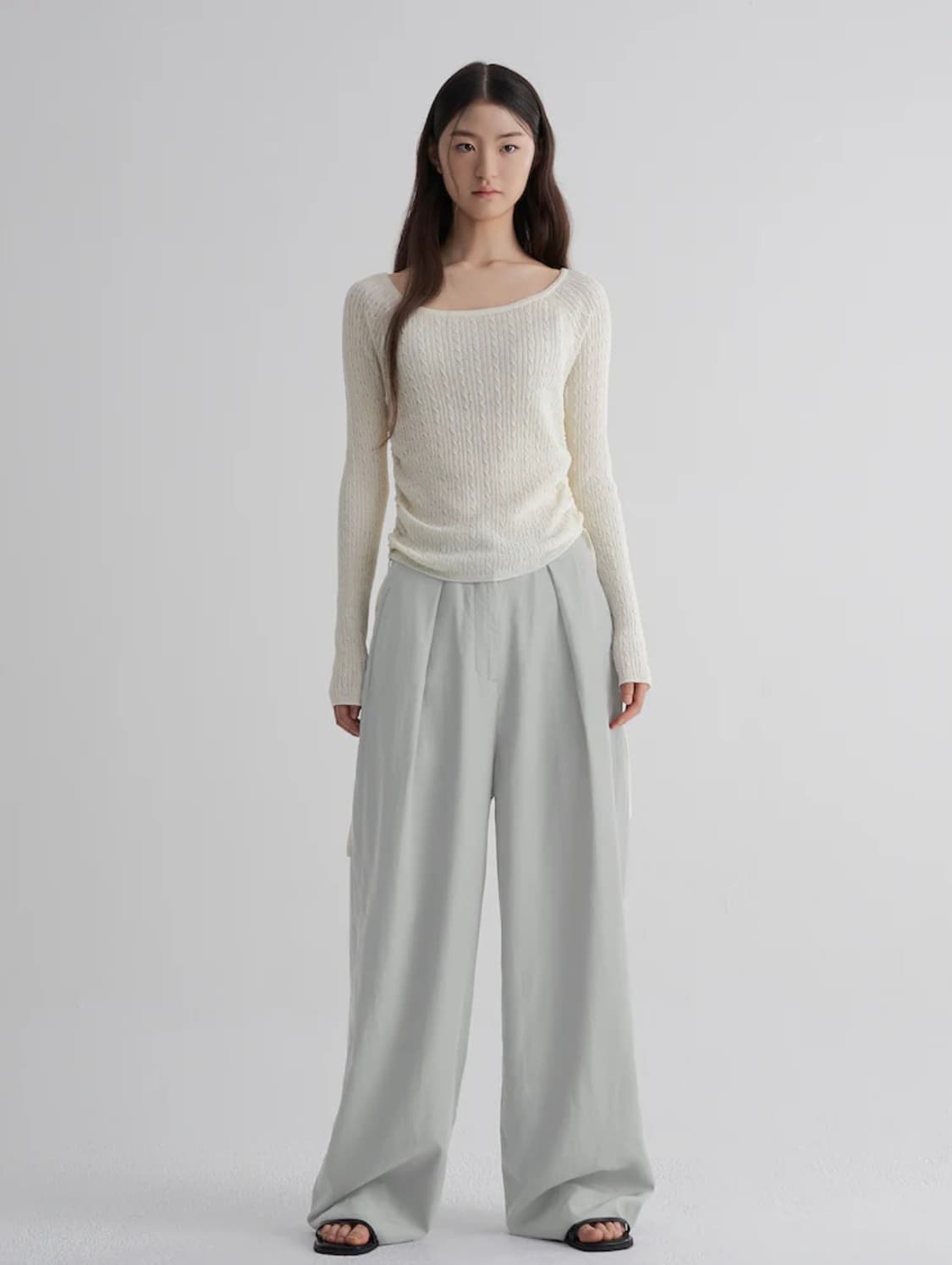 에잇세컨즈 케이블 사이드 셔링 긴소매 [아이보리-M] 상품이미지2