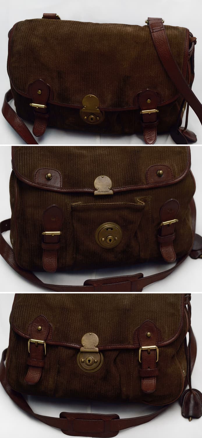 폴로 랄프로렌 90s 빈티지 코튼 코듀로이 레더 클래식 메신저백 상품이미지5