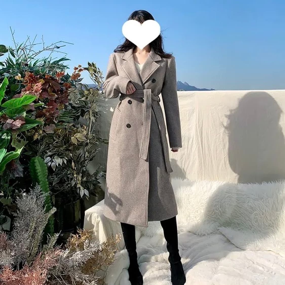 블랙 울 50% 롱 코트 상품이미지3