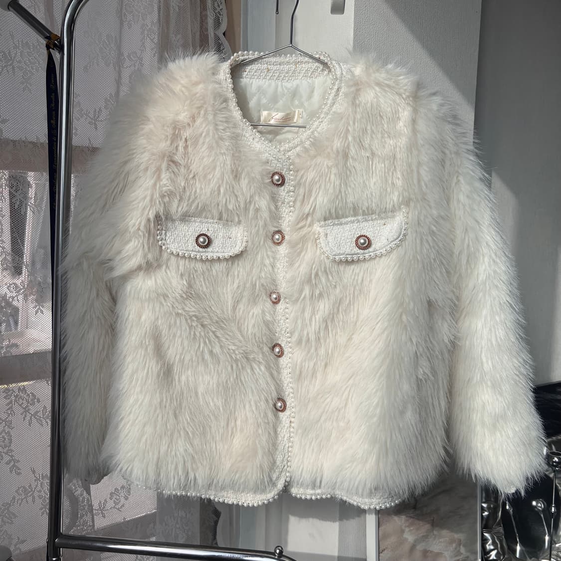 [새상품]아이보리 진주 트위드 레이어드 퍼자켓 상품이미지6