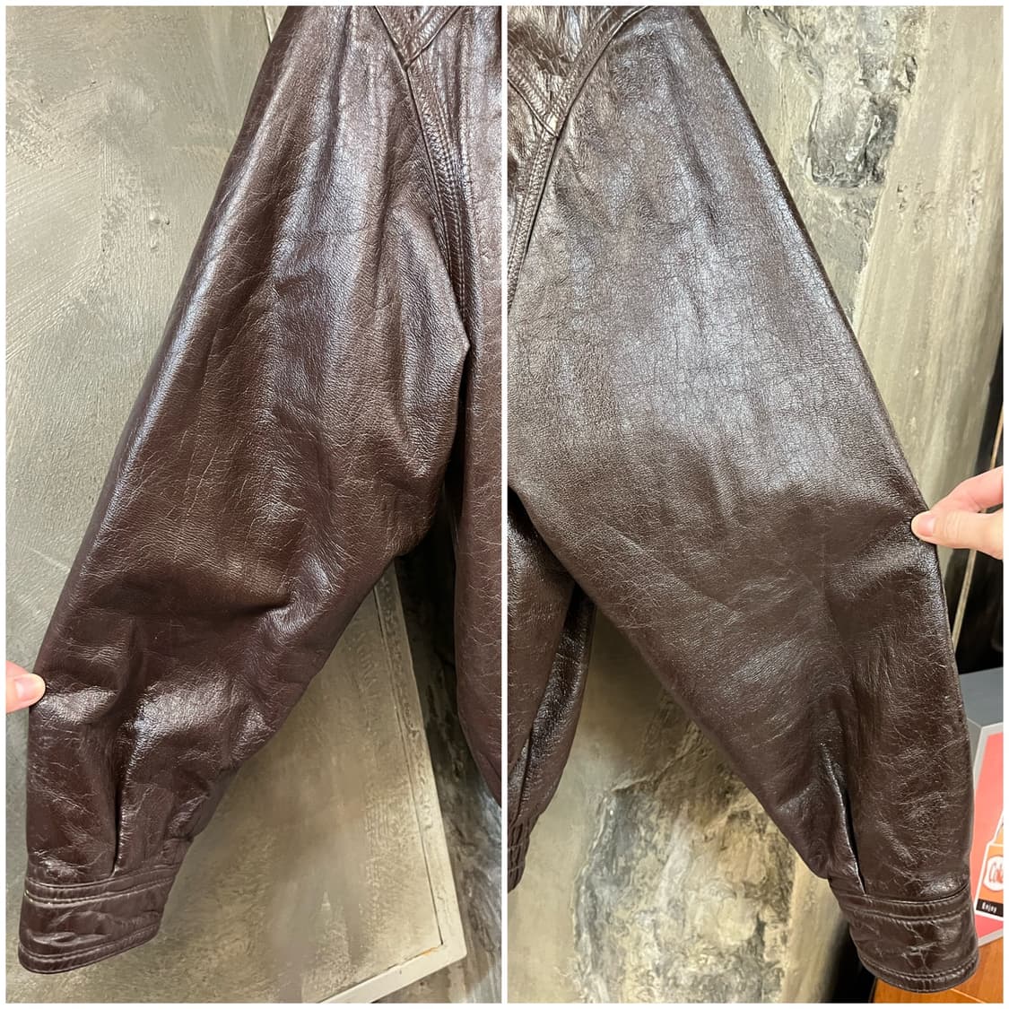 빈티지 소가죽 퍼 카라 레더 자켓 브라운 95 #csz2781 상품이미지5